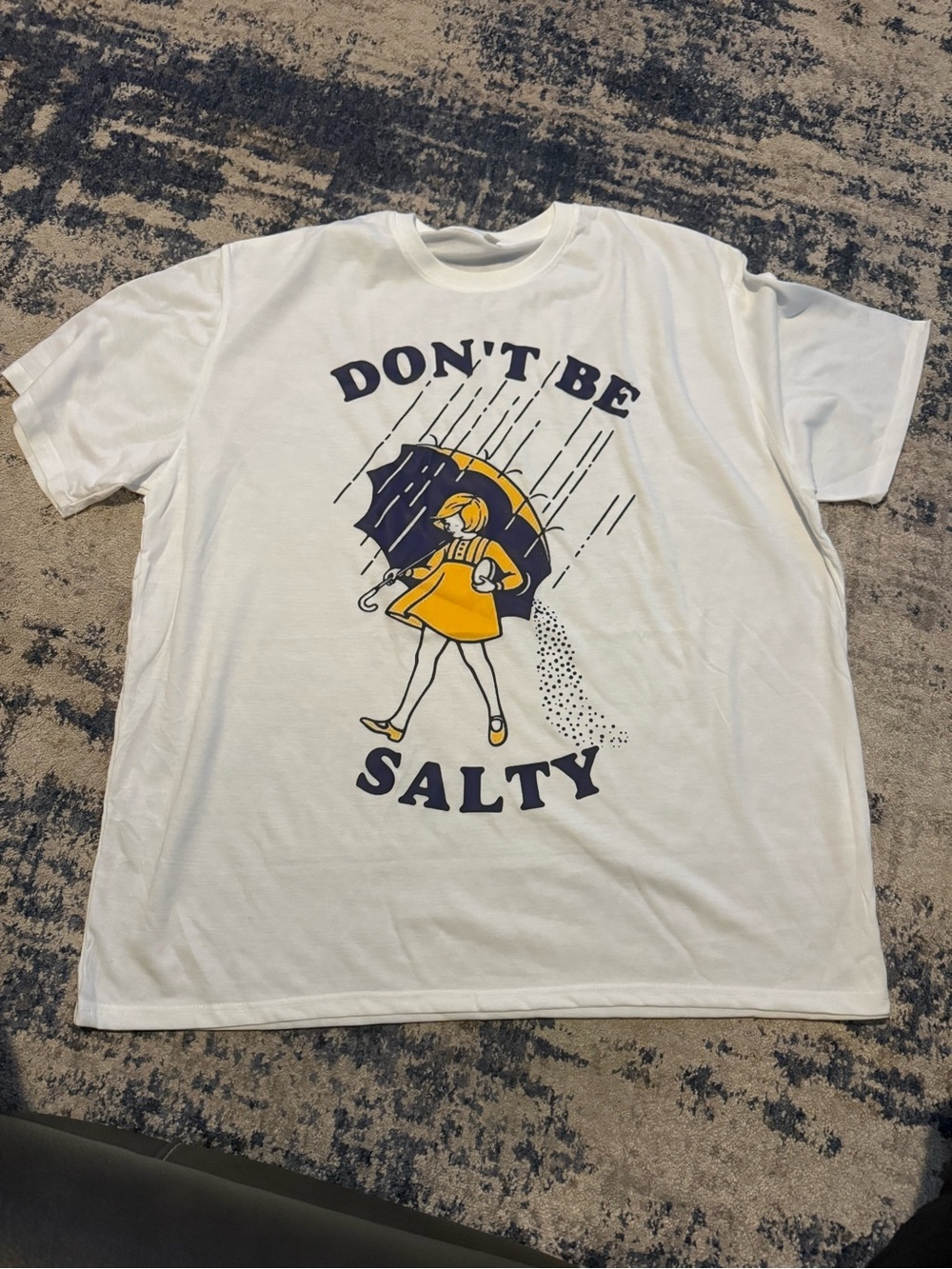 SHEIN White Short Sleeve Tee with Navy & Yellow Graphic